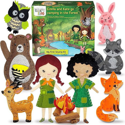 CRAFTILOO Woodland Sewing Kit for Kids, Fun and Educational Fairytale Craft Set for Boys and Girls Age 8-12, Sew Your Own Felt Forest Animal Craft Kit for Beginners
