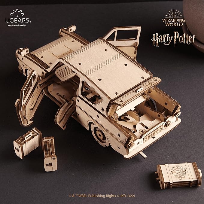 UGEARS Wooden 3D Puzzles for Adults - Flying Ford Anglia Harry Potter Puzzle 3D – Harry Potter Flying Car Building Kits for Adults DIY Model Kit with Spring Drive 244 Pcs