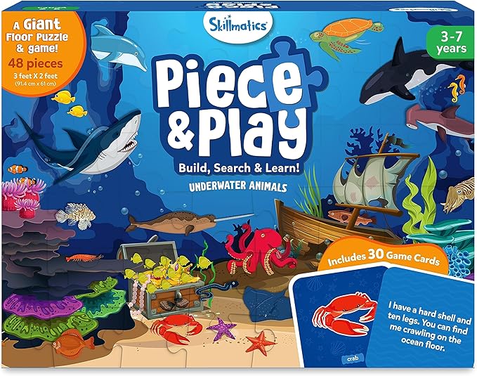 Skillmatics Floor Puzzle & Game - Piece & Play Underwater Animals, Jigsaw & Toddler Puzzles, Educational Toy, Gifts for Boys & Girls Ages 3, 4, 5, 6, 7 (48 Pieces, 2 x 3 feet)