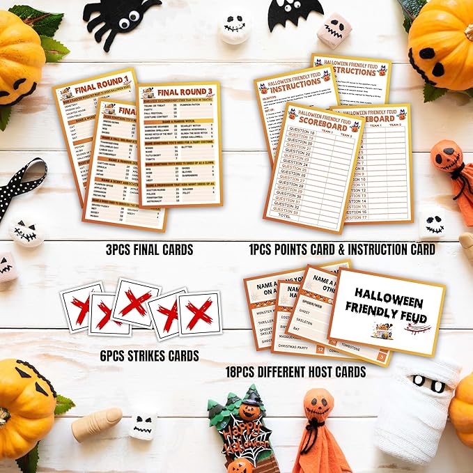 Halloween Friendly Feud Game, Halloween Trivia Feud Quiz, Fall Board Game for Adults, Family Game Night Activities Decorations, Autumn Party Supplies & Favors -03