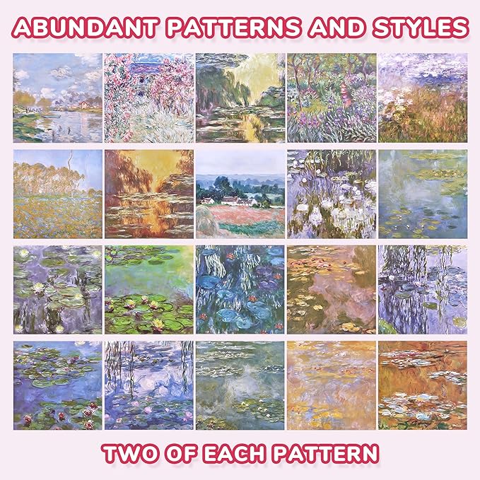 Monet-Inspired Origami Paper - 50 Sheets 6x6 Inches - Impressionist Art Double-Sided Colored Folding Paper for Adults, Artists & Kids, Ideal for Scrapbooking, Card Making and DIY Crafts