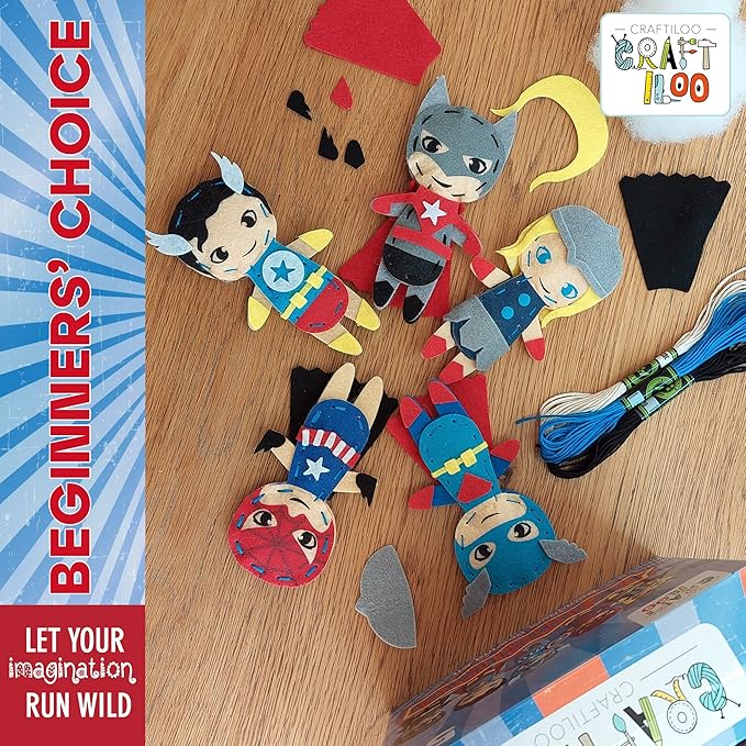 Superhero Sewing Kits for Little Kids 5 Easy Projects for Children Beginners Sewing kit Kid Crafts Make Your Own Felt Pillow Plush Craft Kit My First Sewing Kit Learn to Sew Kit