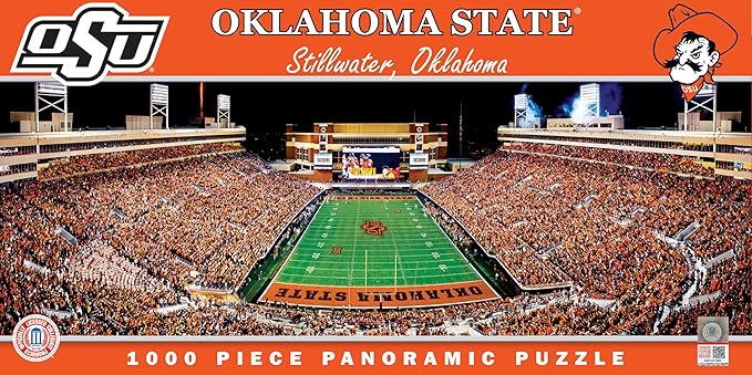 MasterPieces - Oklahoma State Cowboys 1000 Piece Jigsaw Puzzle, Panoramic Football Stadium View, Fun for Adults & Family, 13"x39", Puzzles for Adults
