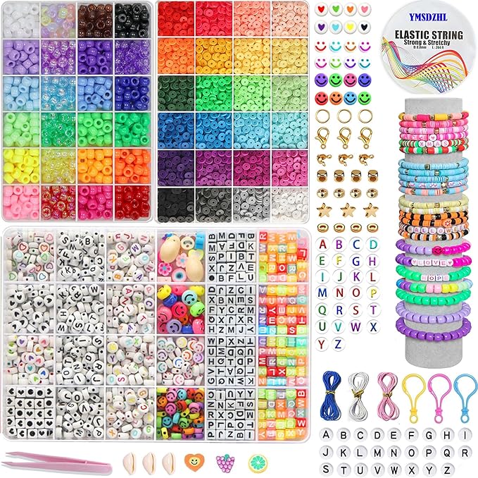 YMSDZHL 11000+PCS Clay Beads Bracelet Making Kit,24 Color DIY Flat Preppy Beads for Friendship Jewelry Making,Polymer Heishi Beads with Charms Gifts for Teen Girls Crafts for Ages 4-12
