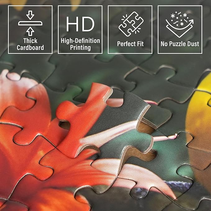 BenBen 1000 Piece Puzzle for Adults, 4 Pack Jigsaw Puzzles with Letters on Back, World Landscape, USA Landmarks, Dogs' Dinner Party, Jungle Parrots