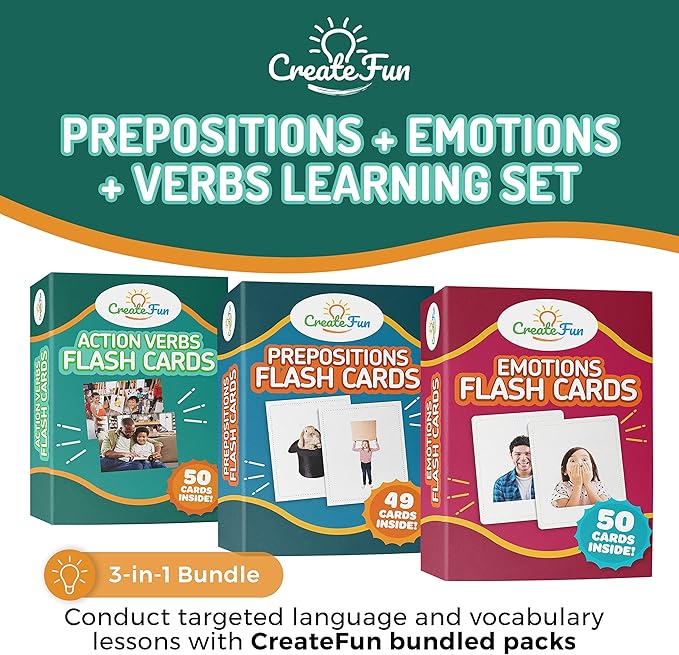 149 Prepositions, Emotions & Action Verbs Flash Cards Set - Educational Photo Cards with Learning Games for Toddlers, Kids, Adults, Seniors, Preschool Prep, Speech Therapy and ESL Teaching Materials