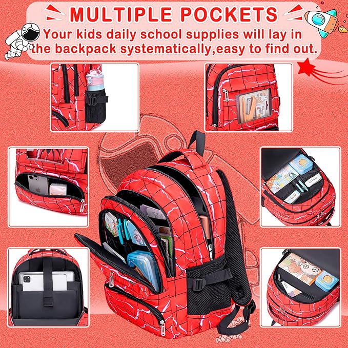 FunnyGifts Kids Backpacks with Lunch Box for Boys School Bookbag with Lunch Bag for Elementary Kindergarten Preschool Backpacks Mochila Para Niños 4 5 6 7 8 9 10 11 12