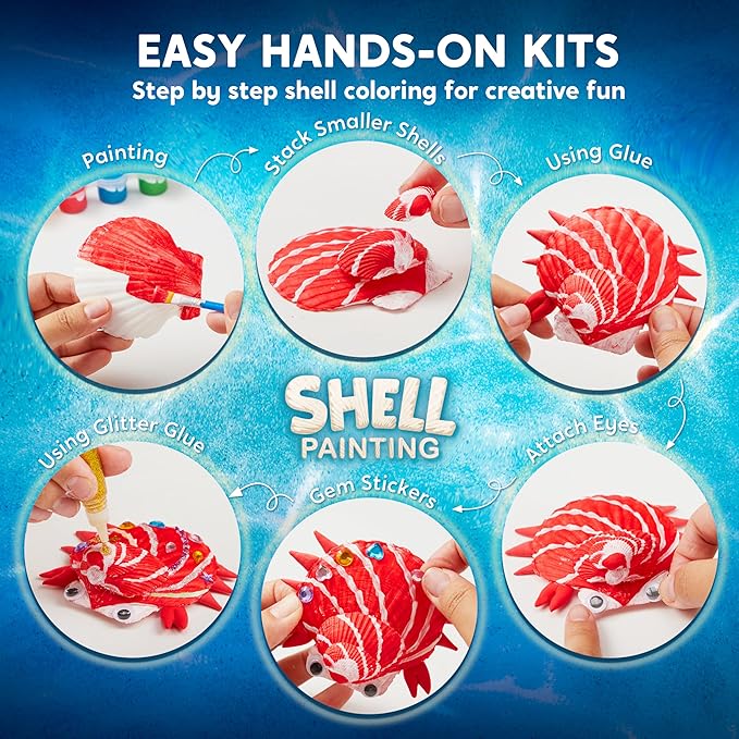 Klever Kits 12 Glow in The Dark Sea Shell Painting Kit-Arts & Crafts for Boys and Girls Ages 6-12, Art Supplies, Kids Craft Paint Kits, Creative Art Toys for Birthday Party Gift