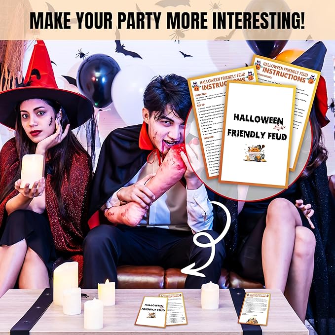 Halloween Friendly Feud Game, Halloween Trivia Feud Quiz, Fall Board Game for Adults, Family Game Night Activities Decorations, Autumn Party Supplies & Favors -03