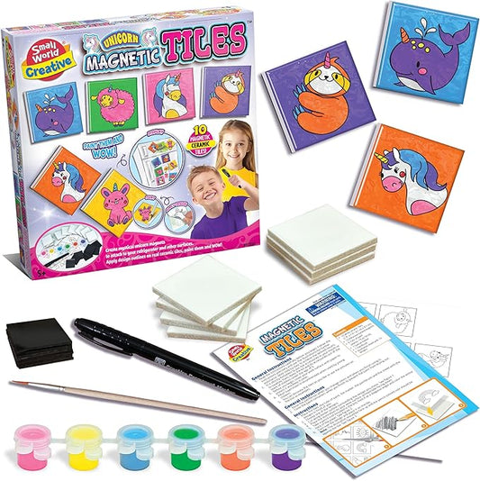 Small World Toys Unicorn Magnetic Tiles Craft Kit - DIY Make Your Own Paint Magnets for Kids - Creative and Educational Sensory Toy for Boys & Girls Ages 5+