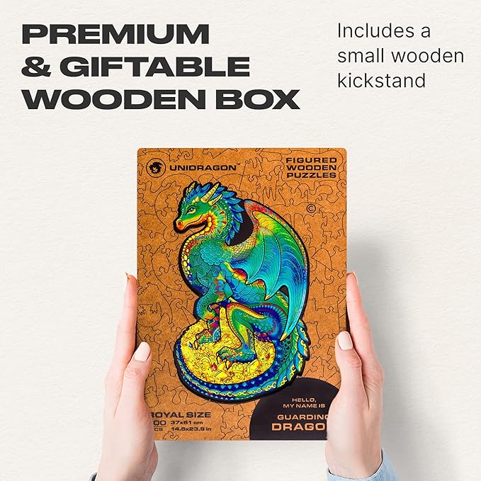 UNIDRAGON Original Wooden Jigsaw Puzzles - Guarding Dragon, 700 pcs, Royal Size 14.5"x23.9", Beautiful Gift Package, Unique Shape Best Gift for Adults and Kids