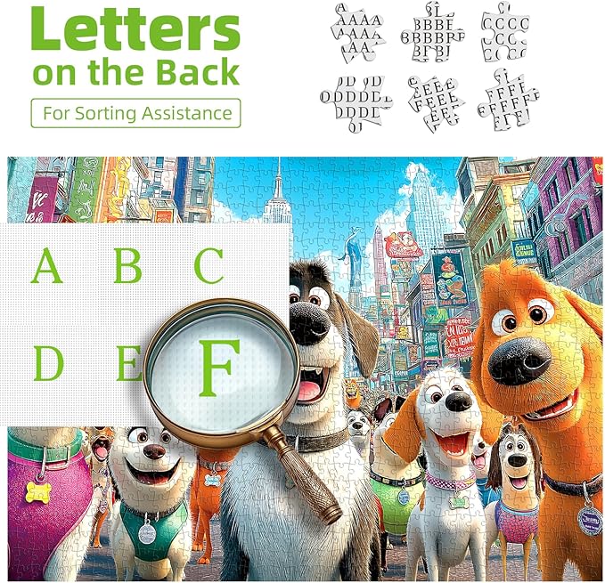 Blueforest 1000 Piece Jigsaw Puzzle for Adults - Cute Cartoon Dogs in City Theme, Challenging & Fun Adult Puzzles for Stress Relief & Home Decor 27.5x19.7 Inch