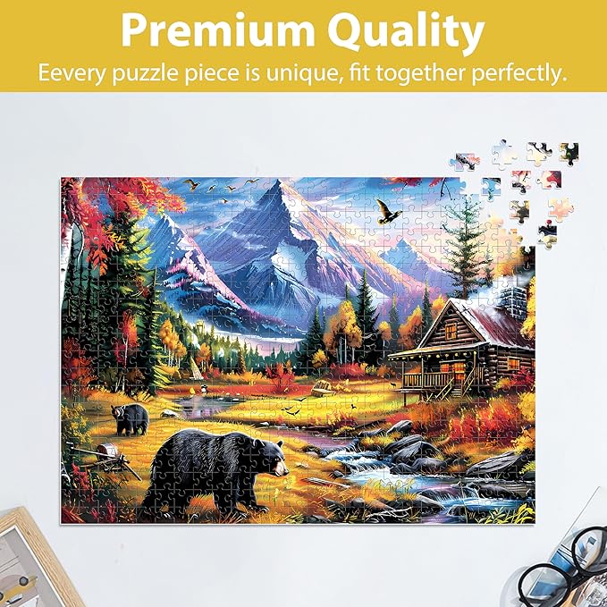 500 Pieces Jigsaw Puzzle for Adults - Bear Mountain Nature Theme for Children and Elderly - Recycled Paper, Challenging Family Game, Great Gift for Friends - 20.5 x 15 Inch