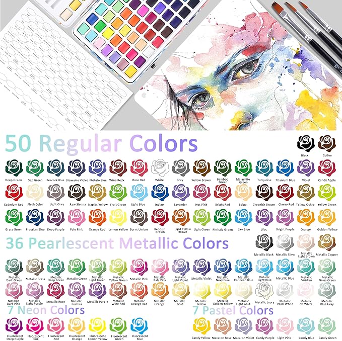 TBC The Best Crafts 100 Colors Watercolor Paint Set For Kids, Students and Artists, Amateur,Beginner.Set includes Coloring Sheets, Black Dual Tip Acrylic Paint Markers, Storage Bag