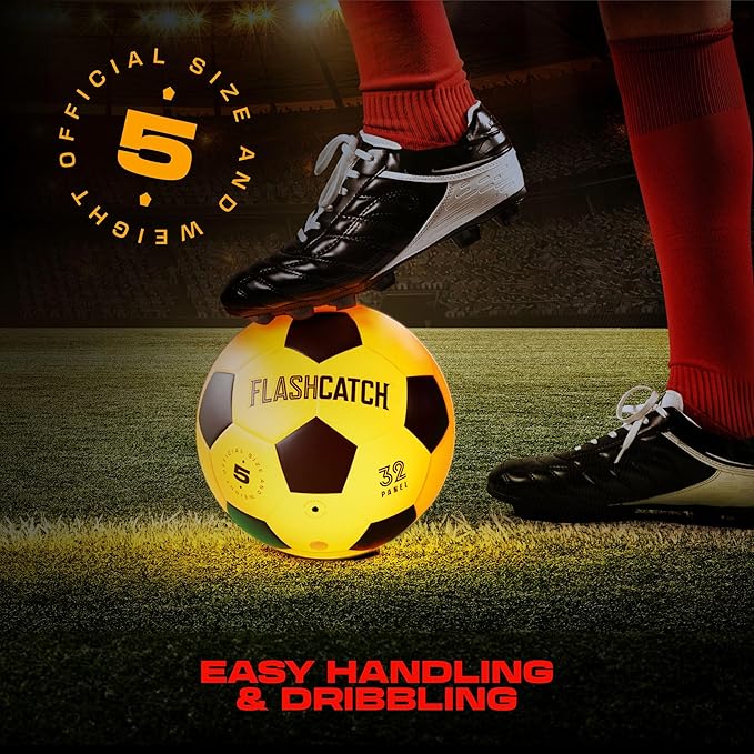 Light Up Soccer Ball - Glow in The Dark - NO 5 - Sports Gear Gifts for Boys & Girls 8-15+ Year Old - Kids, Teens Gift Birthday Ideas - Cool Boy Toys Ages 8 to 15 Glowing Night Activity