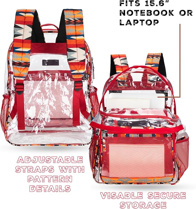 Wrangler Clear Backpack for Girls- Water Resistant Clear Bookbag, Plastic See Through Backpack for Stadium Events and School