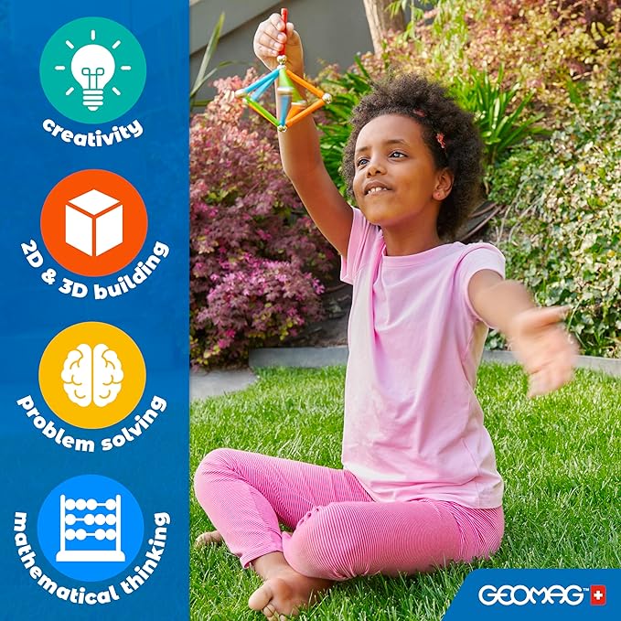 Geomag Classic Magnetic Toys for Kids Ages 5+, 114pc Educational STEM Magnets for Kids - Swiss-Made Magnetic Blocks, Tiles and Building Toys from 100% Recycled Plastic