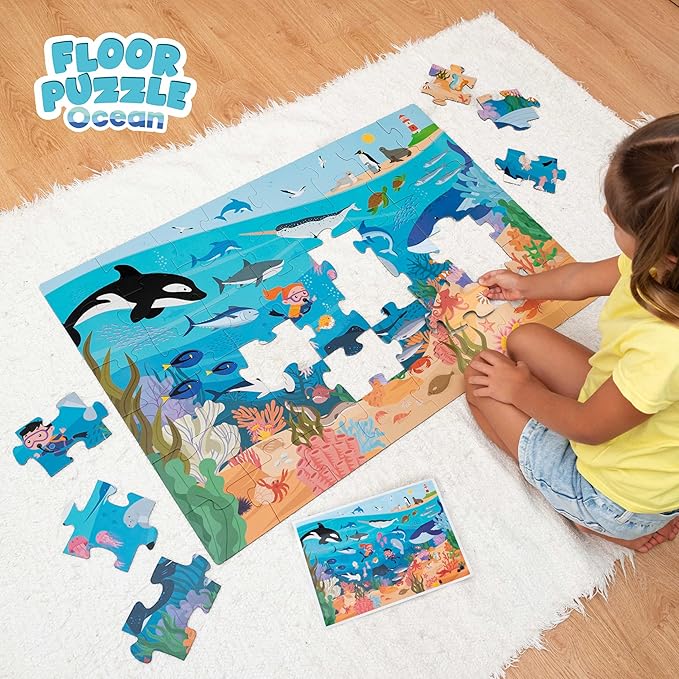 BONNYCO Giant Floor Puzzles for Kids of Sea Animals with 48 Large Pieces. Jumbo Puzzle 36.2 x 24.4 in, Gifts for Boys and Girls, Educational Kids Toys Ages 2-8