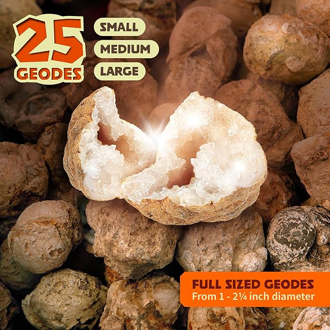 Dan&Darci Break Your Own Geodes - Hollow White Moroccan 1" - 2.5" Large, Medium, Small Geode for Kids - Science Kits for Kid Ages 8-12, 8-10, 12-14 Age - Discovery Toys Gifts