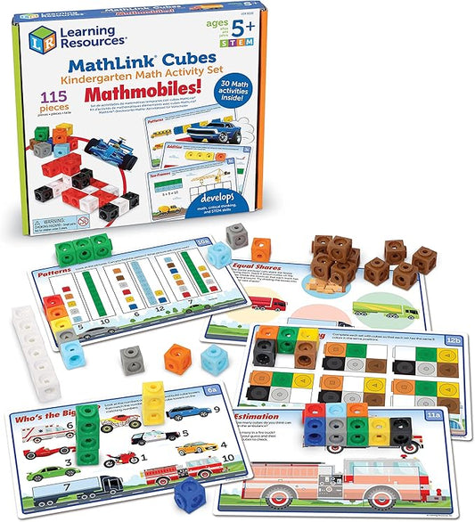 Learning Resources MathLink Cubes Kindergarten Math Activity Set: Mathmobiles! 115 Pieces, Ages 5+ Kindergarten STEM Activities, Math Activity Set and Games for Kids