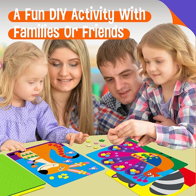 Foam Sticker Art Activity, 20 Wild Animal Art Boards with 1660 Foam Stickers in 10 Colors, Funny DIY Activity Creative Craft Kits Travel Game for Kids, Boys & Girls