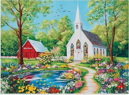 500 Pieces Jigsaw Puzzles for Adults, Spring Chursh Puzzle for Adults Children Seniors, Recycled Paper Puzzle 500 Pieces, NO Dust, Colorful Challenging Puzzle Family Game Gift for Friends (20.5x15in)