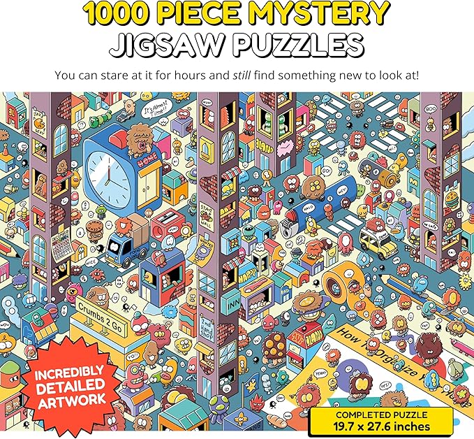 Jigsaw Puzzles 1000 Pieces - Magic Mystery Story Secret Ending Puzzle - Perfect Game Night for Adults & Kids - Cartoon City Building Theme Sci-Fi (Turbo 3000)