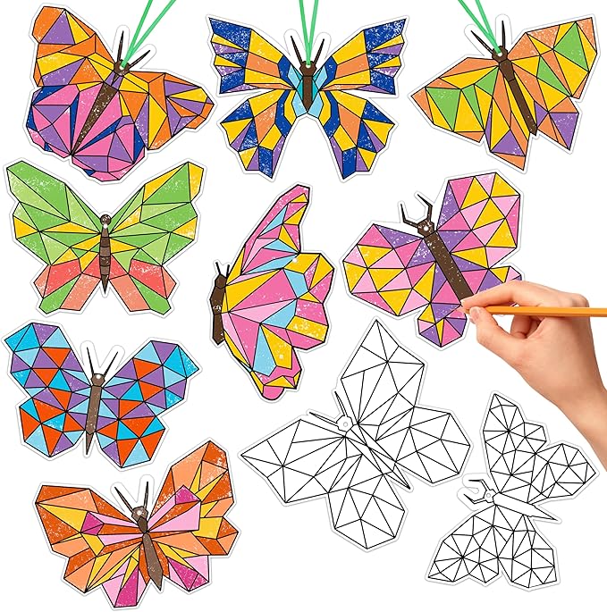 BeYumi 83Pcs Color Your Own Butterfly Kit for Kids DIY Coloring Craft Kit Coloring Spring Butterfly Ornament Geometric Card Decor School Classroom Springtime Party Activity Art Craft Project