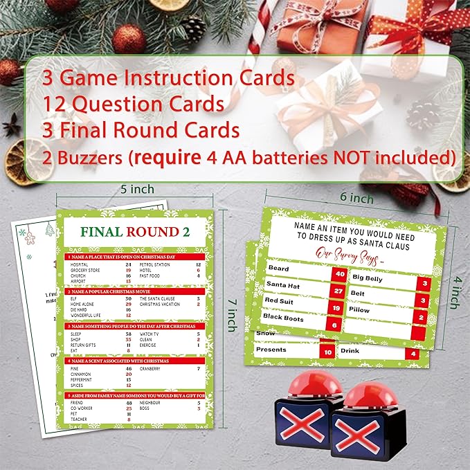 Christmas Family Feud Game with Buzzers, Funny Christmas Party Games, Christmas Trivia Game, Holiday Games for Adults Family Groups SD-WFB01
