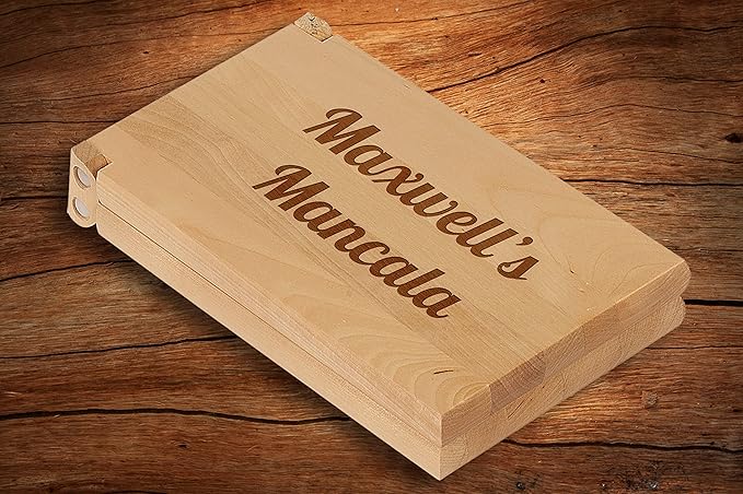 Customized Mancala Board Game with Personalized Wood Folding Board 50 Glass Stones Marble Custom Engraved Game Set for Birthday, Family Game Night