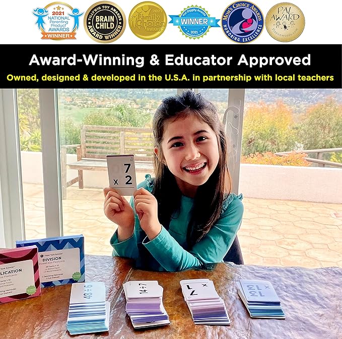 Award-Winning Math Flash Cards – 152 Multiplication & Division Facts (1–12) – 2 Facts Per Card with Visual Aids – Bonus Word Problems, Games & Durable Cardstock – Grades 2–6