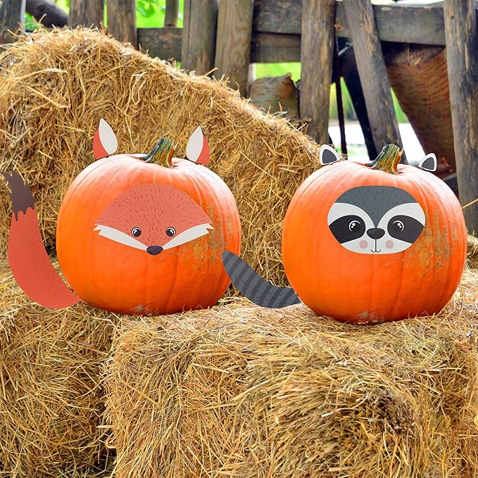 Decorae Halloween Pumpkin Decorating Kit (Woodland Friends Set), 8 Reusable Metal Accessories for Pumpkin Decorating with Fox and Raccoon Body Parts