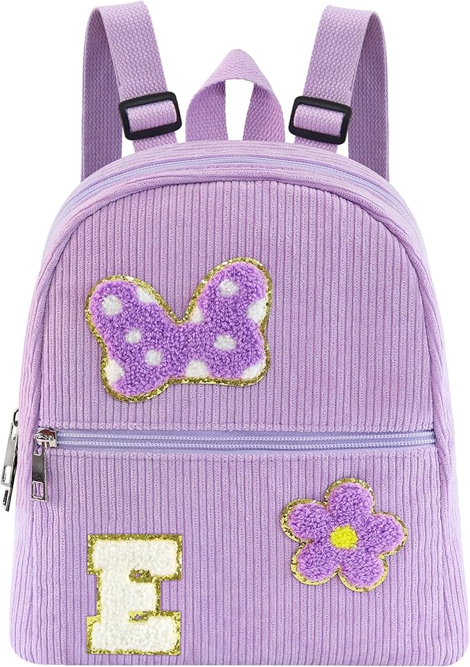 2 3 4 5 6 Year Old Girl Gifts Chenille Initial Mouse Bow Mini Backpack, Corduroy Toddler Backpacks Christmas Birthday Gifts for Girls 2-4 5-6, Purple Mini Diaper Bag Must Haves for Park Travel E