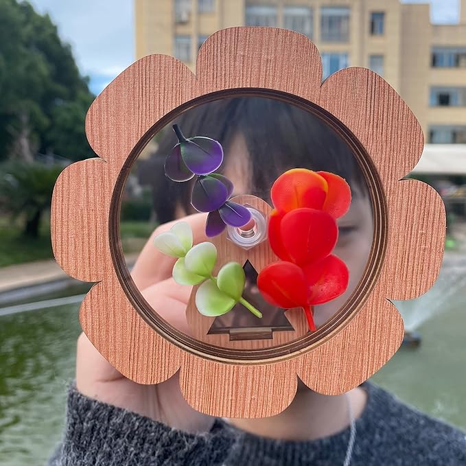 Natural DIY Kaleidoscope Kit, New Wooden Magic Rotating Kaleidoscope Making Set for Nature Lovers, Best Gift, Outdoor Classic Handmade Education (1 Pcs Flower)