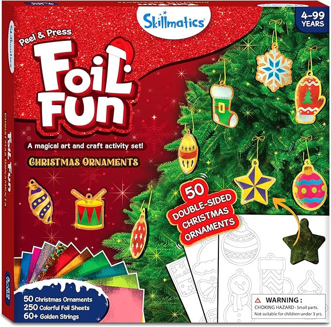 Skillmatics Foil Fun - Christmas Ornaments, Mess Free Art for Kids, Festive Holiday Craft Kits, DIY Decor Creative Activity, Gifts for Girls & Boys Ages 4, 5, 6, 7, 8, 9, and Up