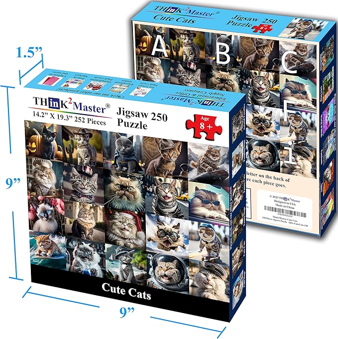 Think2Master Cute Cats 250 Pieces Jigsaw Puzzle Featuring heartwarming Kittens and Cats. Fun Toy for Kids, School & Families. Great Gift for Boys & Girls Ages 8+. Size: 14.2” X 19.3”