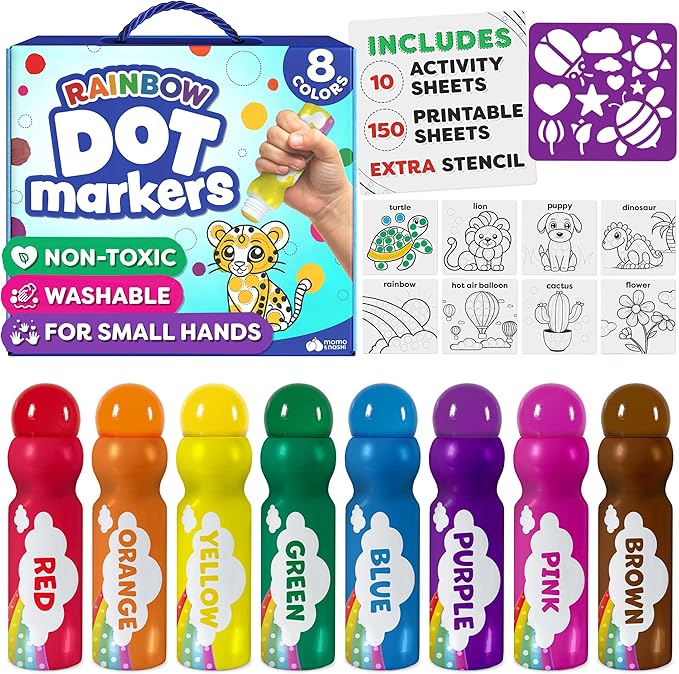Dot Markers For Toddlers 1-3 - Dot Art Paints Washable For Kids - Includes Printed & PDF Coloring Sheets - Toddler Arts And Crafts - Preschool Learning Activities - Bingo Daubers For Toddlers 2-4