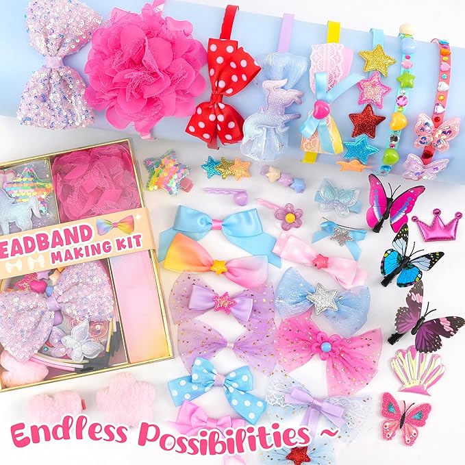 yasest DIY Headband Making Kit for Girls - Arts & Crafts Gift for Girls, 89pcs Fashion Hair Accessories Set, Arts and Crafts for Kids 6-8 - Ideal Gifts for 5 6 7 8-12 Year Old Girl
