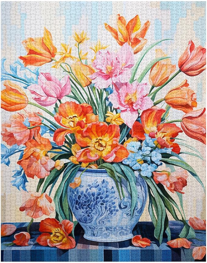 Colorful Flowers Jigsaw Puzzle,Flower in a Floral Vase 1000 Pieces Jigsaw Puzzles for Adults,27 x 20 Inches Puzzles for Families,HD Quality Flowers Puzzle Gift,Family Activity Perfect for Game Night