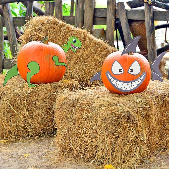 Decorae Pumpkin Kit Sets (Shark and Dinosaur Theme), 13 Reusable Metal Accessories for Halloween Fall Pumpkin Face Decorating
