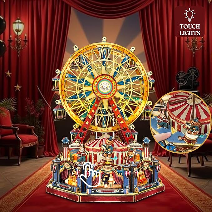 DIY Miniature House Kit, Book Nook Mini House Bookshelf Decor 3D Wooden Puzzle for Adults, Birthday Gift for Family, Friends - Century Ferris Wheel