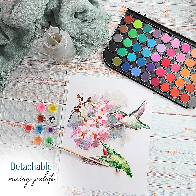 Watercolor Paint Set, 48 Colors of Premium Quality, Washable, Water color with Mixing Palette and 3 Paint Brushes for Adults, Kids, Beginners & Artists