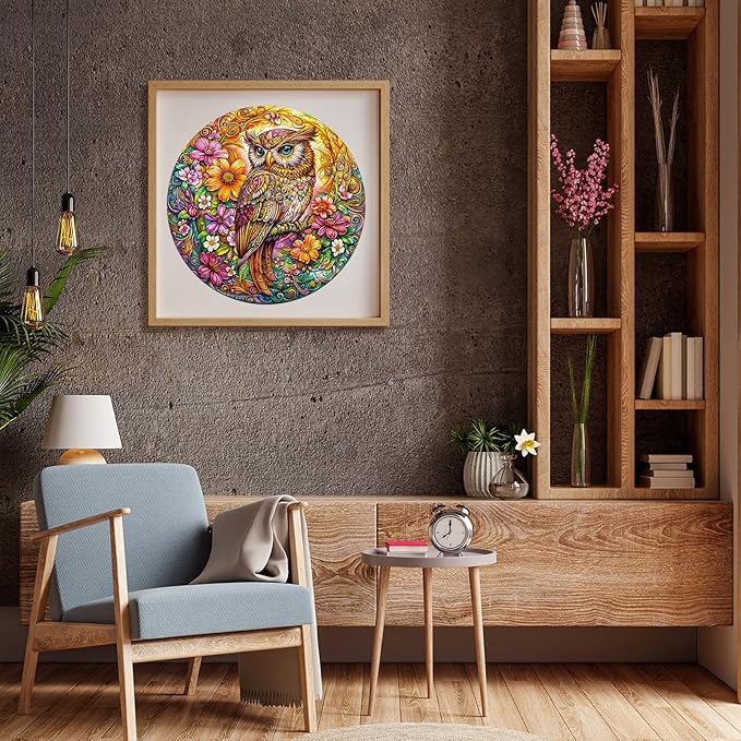 Wooden Puzzles for Adults - Challenging Colorful Owl Adult Puzzle, Unique Animal Shaped Wooden Jigsaw Puzzles for Adults, Creative Gifts Family Games 11.4 * 11.4in 200pcs