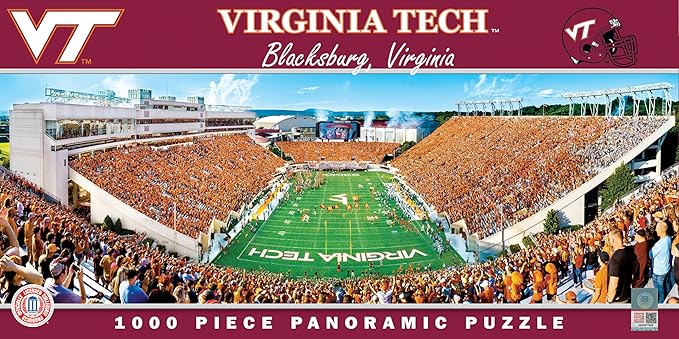 MasterPieces - Virginia Tech Hokies 1000 Piece Jigsaw Puzzle, Panoramic Football Stadium View, Fun for Adults & Family, 13"x39", Puzzles for Adults