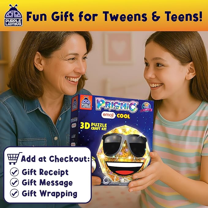 PRISMIC Emoji Cool 3D Puzzle Craft Kit - DIY Light-Up Room Decor for Teens, Tweens, and Kids Ages 12-16, Cute Night Light Toy, Birthday Gift, Arts & Crafts for Girls and Boys