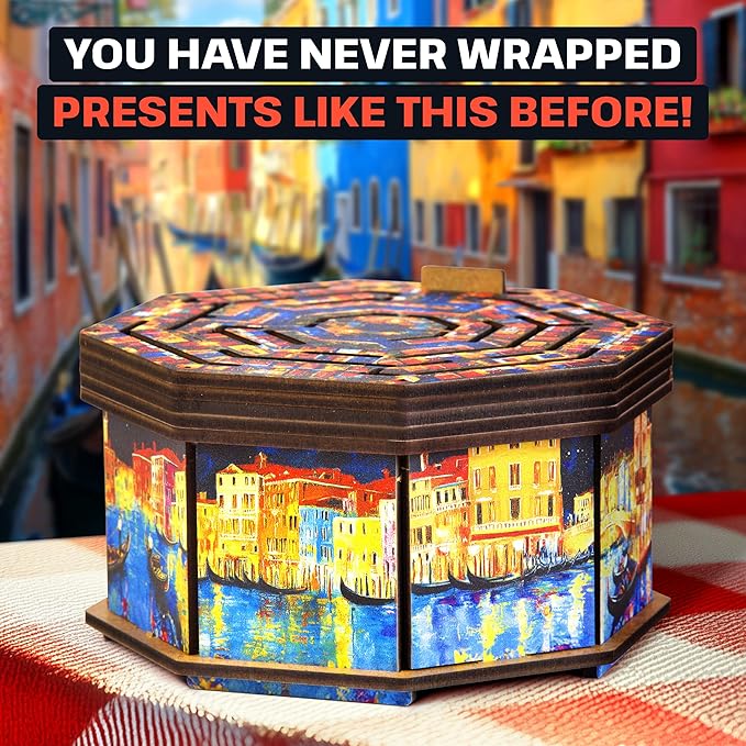 ESC WELT Secret Art Maze Box - Creative Gift Box with Printed Design - 3D Wooden Box Game - Gift Box Riddle Game for Money, Vouchers, Gift Cards - Unique Gift for Teens and Adults - 3D Wooden Puzzle