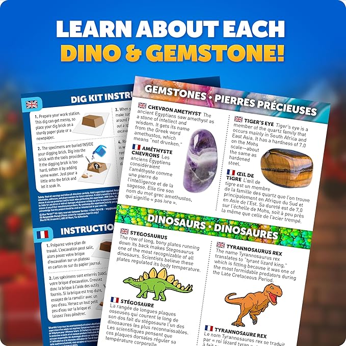 Blue Marble Science Surprise Christmas Ornament Dig Kits – 4 Ornaments with Mini Gemstone and Dinosaur Dig Bricks, Includes Digging Tools and Learning Guide