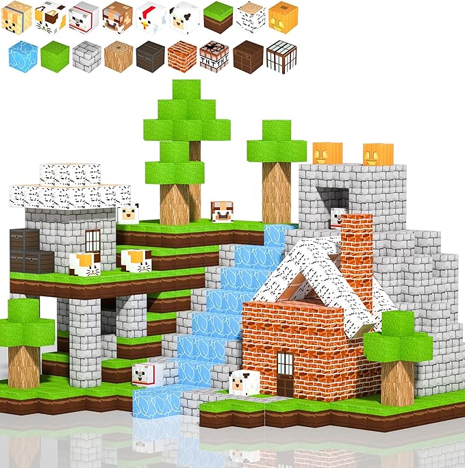 160PCS Magnetic Building Blocks Set - Creative Adventure Magnetic Building Cubes Playset for Kids 6-12, Build Forest House World STEM Magnet Building Toys for Boys Girls Birthday