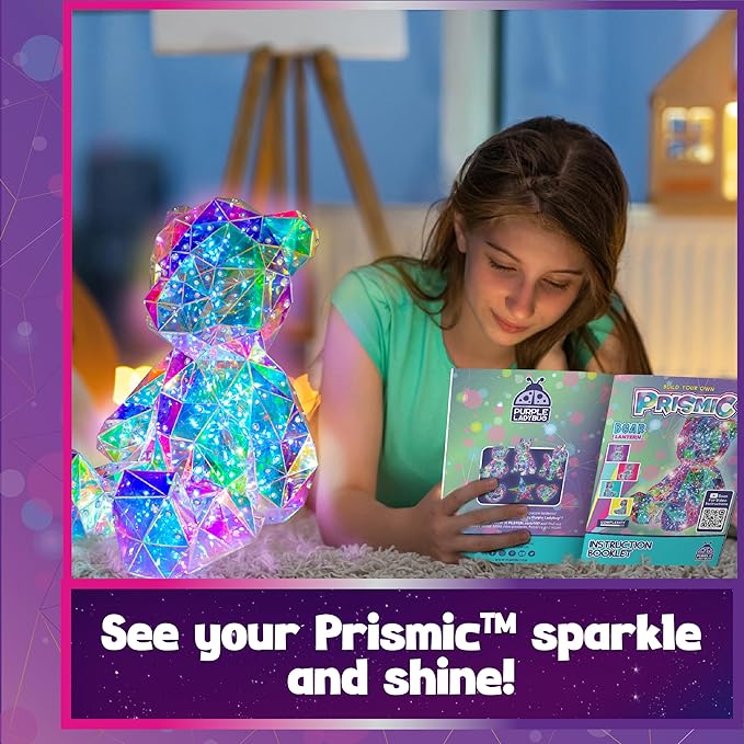 PURPLE LADYBUG Prismic 3D Bear Puzzle Nightlight - DIY LED Craft Kit for Kids & Teens, USB-Powered Holographic Light-Up Decor, Room Decor for Boys & Girls