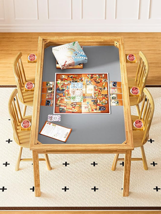 Board Gaming Table with Removable Top - 57×33 inch Solid Wood Panel for Board Games, Play Mat & Detachable Cup Holders, Dice Trays for 4-6 People, Convertible Poker & Card Table